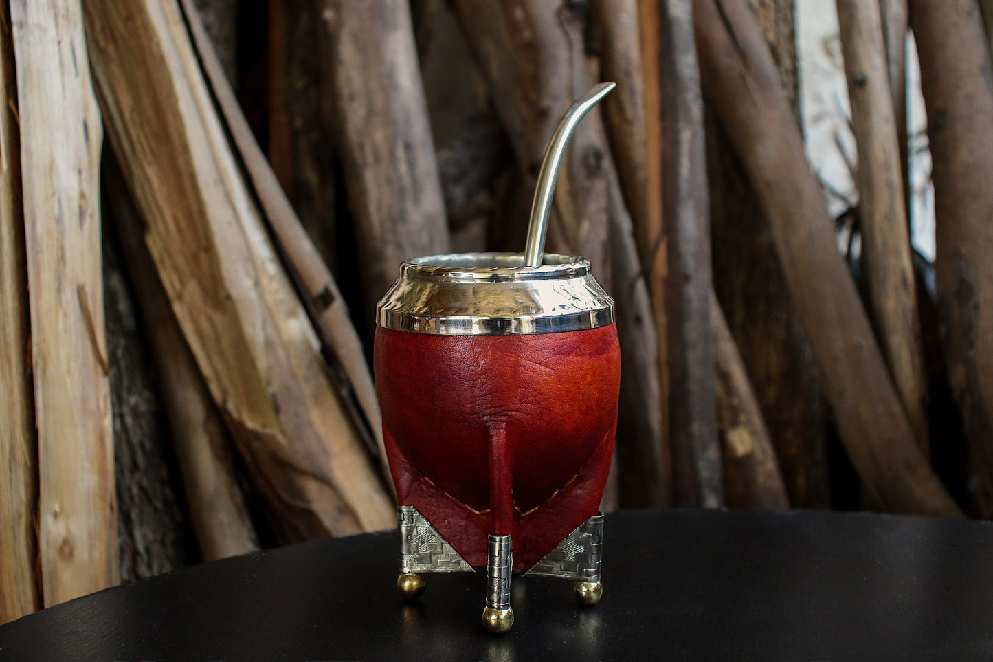 Mate de Cuero y Alpaca con Bombilla