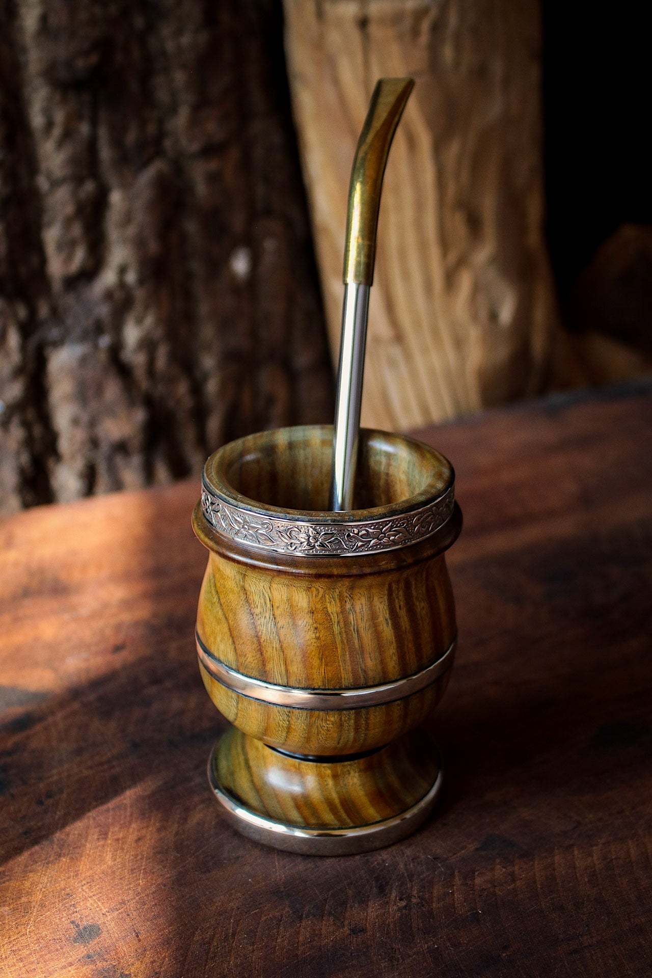 Mate de Palo Santo y Alpaca con Bombilla